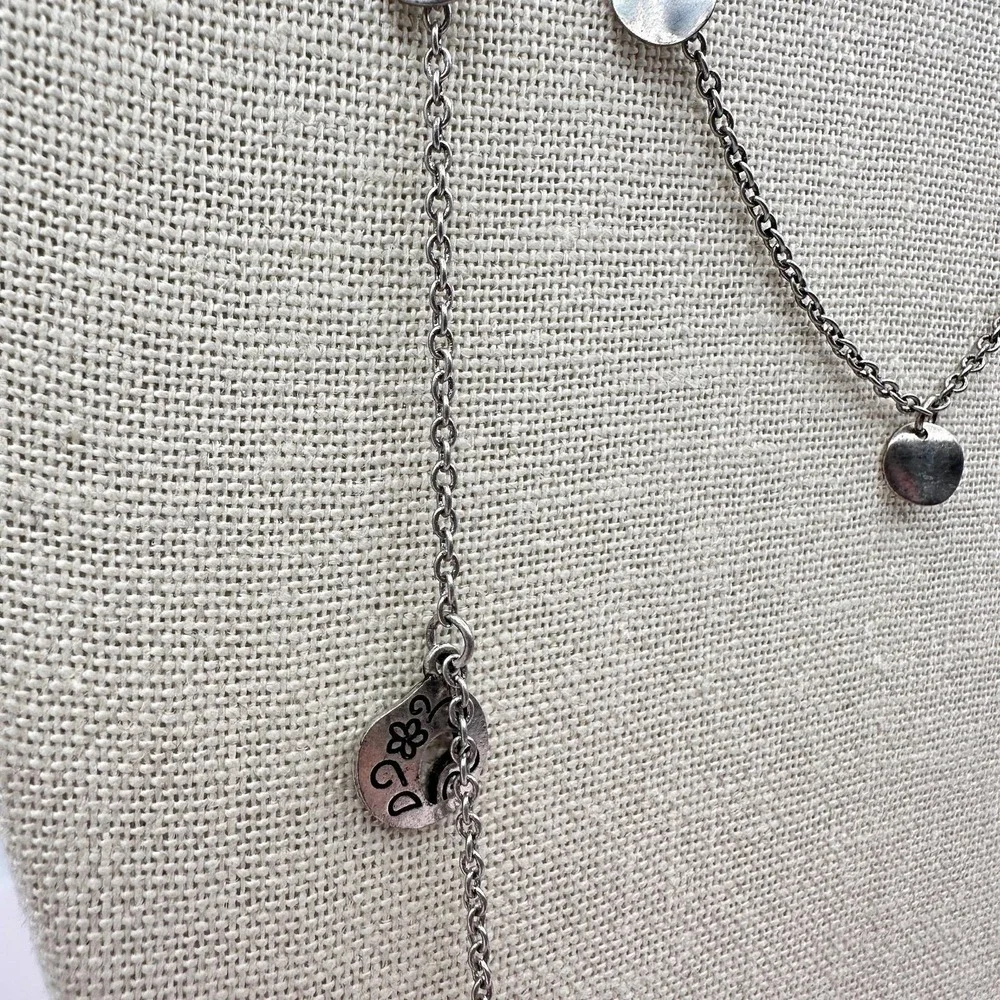Vintage 90s Multi Strand Layered Necklace Silver Tone Hearts Disk Charms Jewelry